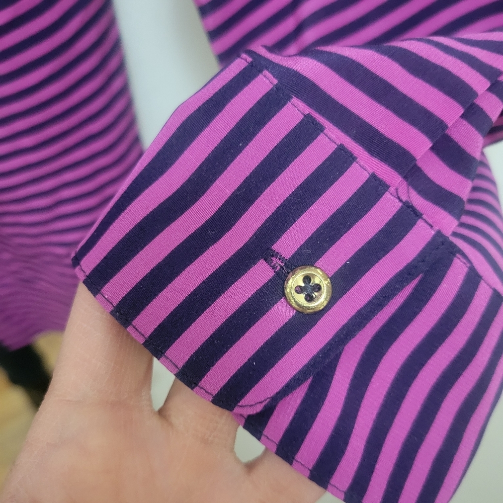 Banana Republic 100% Silk Striped Top Magenta &‎ Navy Corporate  Preppy Nautical - Picture 5 of 8
